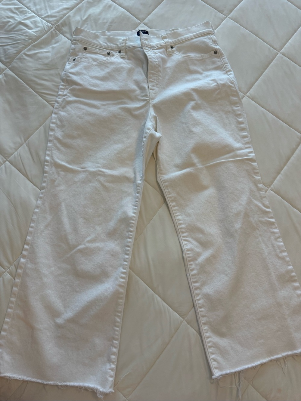 J. Crew Factory White Wide-Leg Jeans with Raw Hem